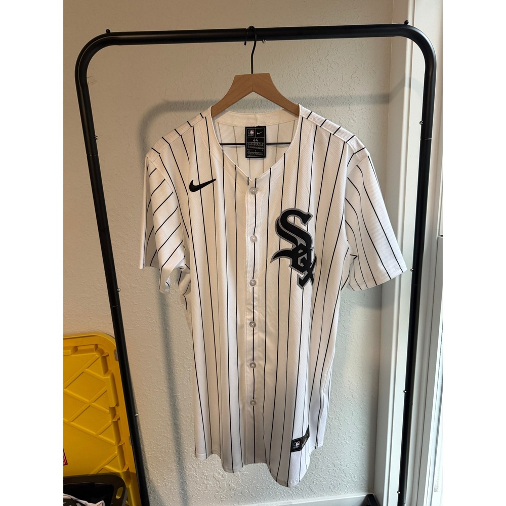 Nike Chicago White Sox MLB Authentic Jersey Pinstripe White Black Mens 44 Large